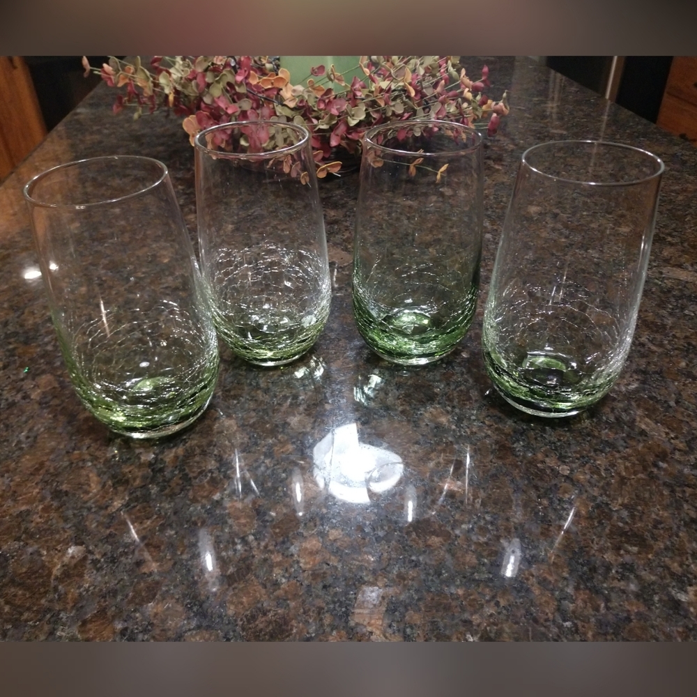 Pier 1 Olive Green Crackle Tumblers Discontinued
